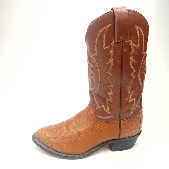 Vintage Tony Lama Pointed Toe Ostrich Wingtip Cowboy Boots Men\'s Size 9 EE main image 7